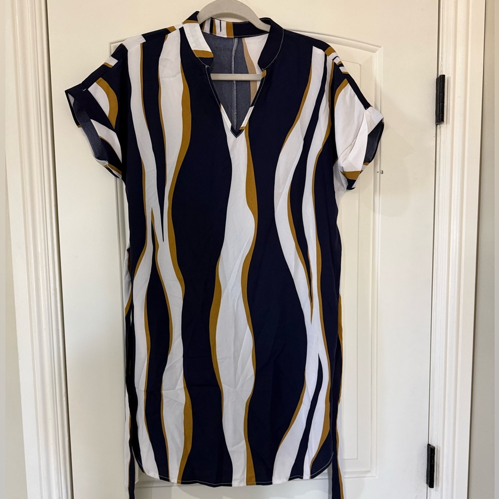 Stylish Navy and Gold Striped Women's Dress